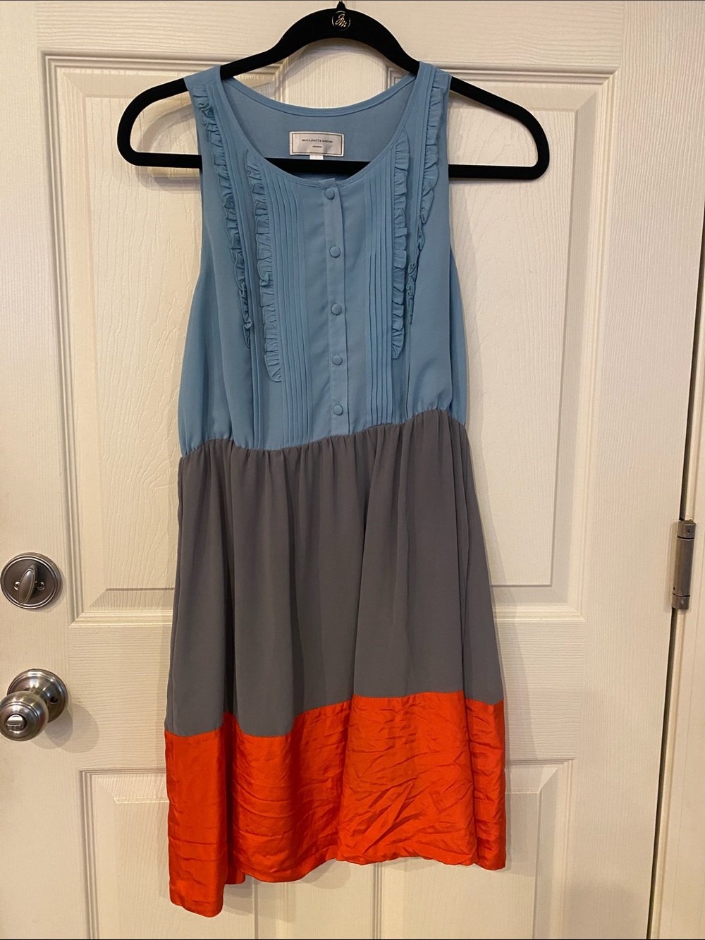 Moulinette Soeurs Light Blue, Gray & Orange Sleeveless Colorblock Dress